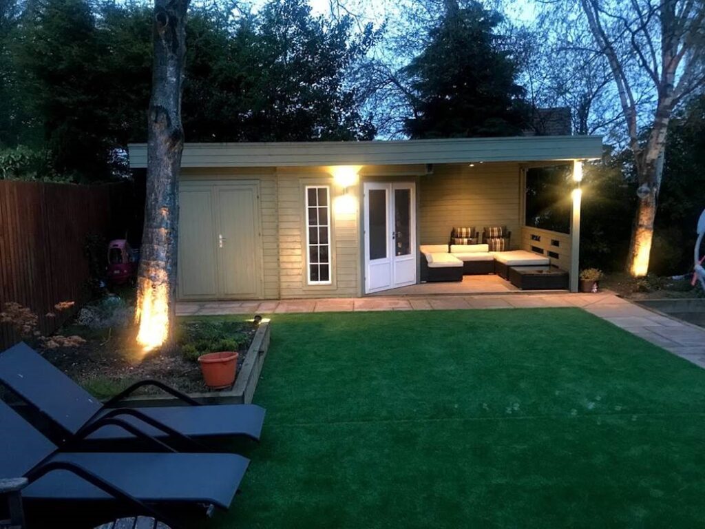 Gartenhaus mit Schuppen Paula 12,5m² / 7,5 x 3,2 m / 44mm - Hansa