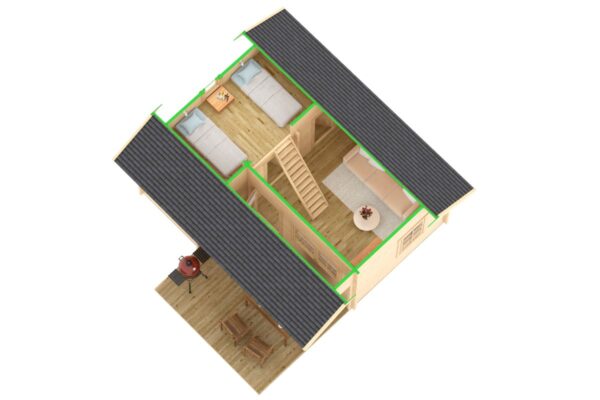 Holzhaus „Oklahoma” 36m² | 70mm | 6x5m | G0091 Holzhaus 36m² | 70mm | 6x5m (Draufsicht)