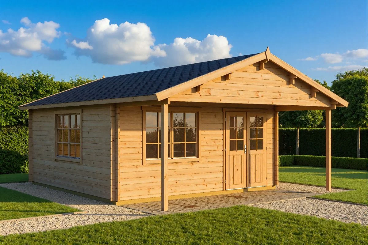 Garden house with canopy "Karl" | G0086 Ferienhaus 22m² | 58mm | 5x5m