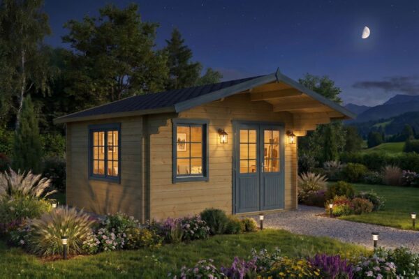 Gartenhaus 14,5m² | 44mm | 4x4m (nachts)