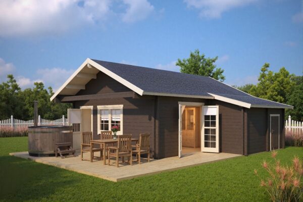 Ferienhaus mit Schlafboden 56m² | 70mm | 7x7m (bemalt)