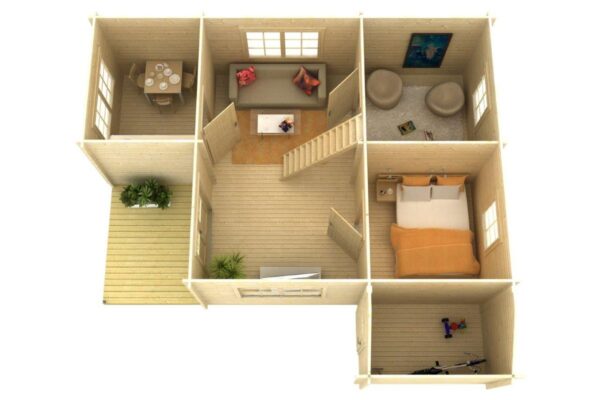 Ferienhaus “Helsinki” 35m² | 58mm | 7x8m | G0089 Ferienhaus 35m² | 58mm | 7x8m (Querschnitt)