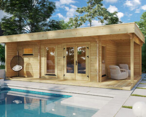 Gartenhaus mit Sauna, Flachdach und kleiner Terrasse | G0164