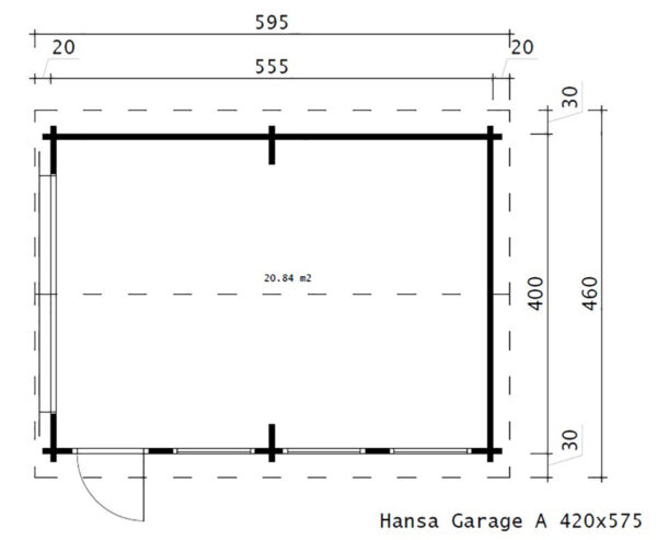 Holzgarage A mit Schwingtor / 70mm / 4 x 5.5m