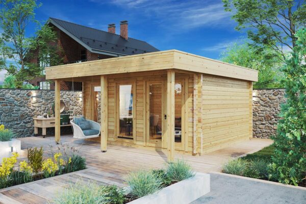 Gartenhaus aus Holz mit Vordach