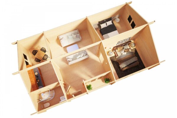 Blockhaus „Dune” 67m² | 70mm | 11x7m | G0226 Blockhaus 67m² | 70mm | 11x7m (Querschnitt)
