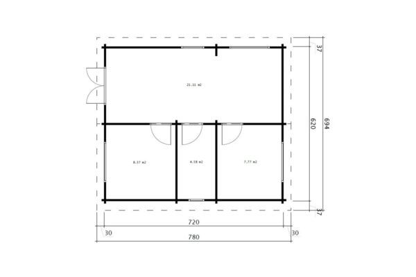 Blockhaus „Irland” 42m² | 70mm | 7x6m | G0209