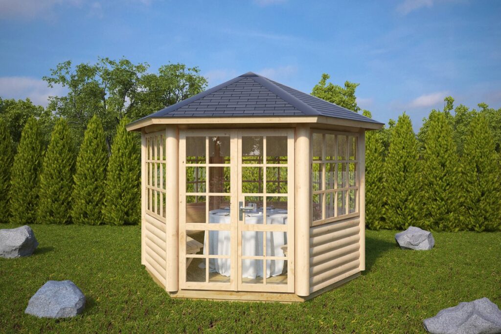 6Eck Gartenpavillon Seattle S 6m² / 3 x 3m / 55mm Hansa Gartenhaus