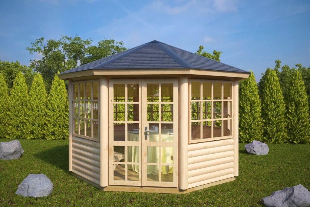 8-Eck Gartenpavillon Seattle L 9,5m² / 3,6 x 3,6m / 55mm - Hansa Gartenhaus