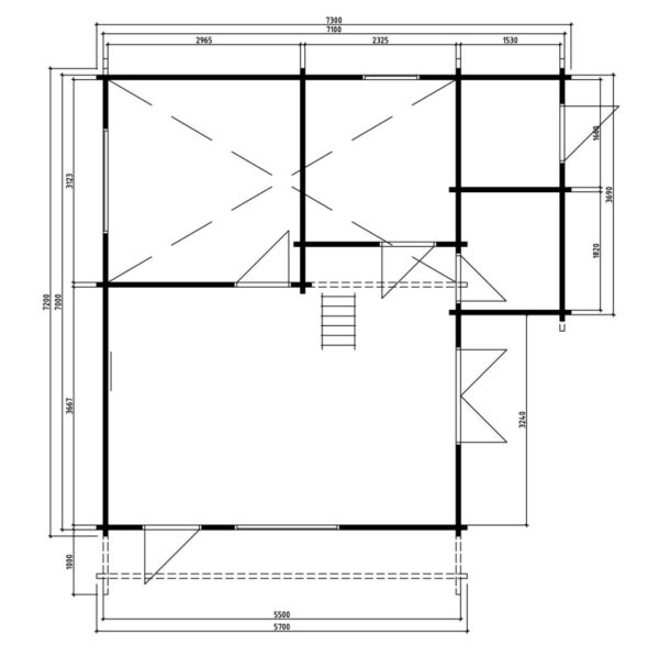 Log cabin Dallas 42,5m² / 7,3 x 7,2 m / 70mm