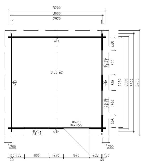 Summer house Lucas C 8,5m² / 3,2 x 3,2 m / 40mm