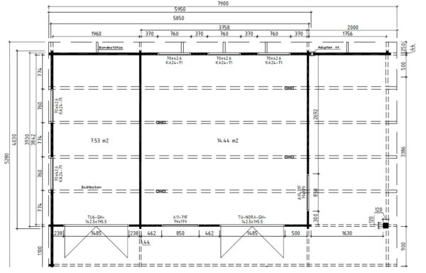 Summer house Hansa Lounge XXL with Storage Room 22m² / 44mm / 8 x 5 m