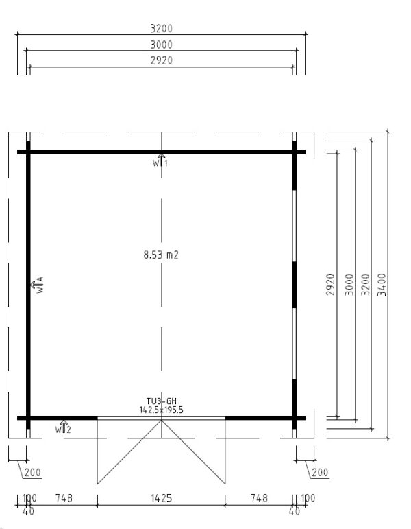 Summer house Nora B 8,5m² / 3,2 x 3,2 m / 40mm
