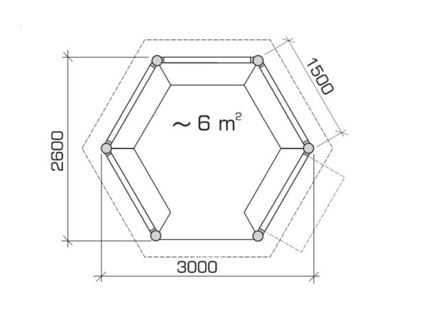 Hexagonal summer house Seattle S 6m² / 3 x 3m / 55mm