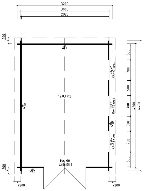 Garden shed Eva F 12m² / 3,2 x 4,4 m / 40mm