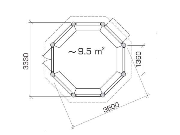 Octagonal summer house Katrin L 9,5m² / 3,6 x 3,6m / 25mm