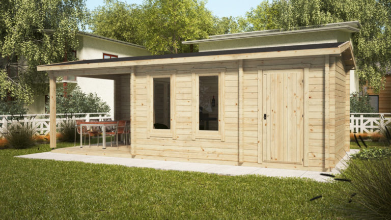 Gartenhaus mit Schuppen Super Nora E 15 m2 / 8 x 3 m / 44 mm Hansa