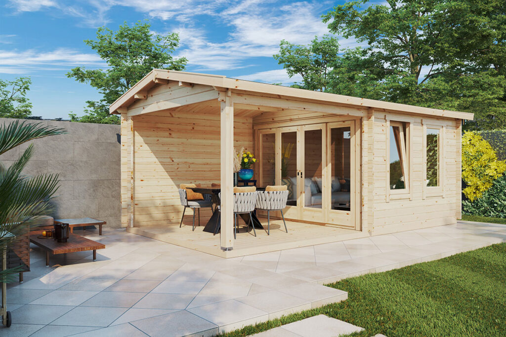 Gartenhaus mit Terrasse Nora E: 9 m² / 44 mm / 3×6