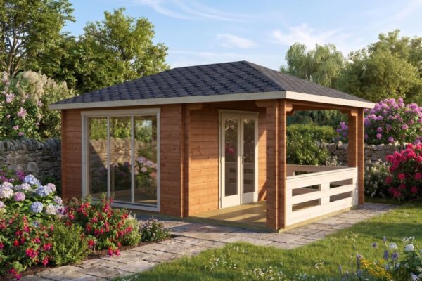 Gartenhaus mit Terrasse “Anette” 19m² | 44mm | 4x6m | G0088 Gartenhaus mit Terrasse 19m² | 44mm | 4x6m (bemalt)