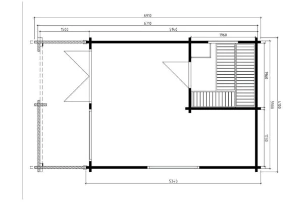 Saunahaus mit Terrasse “Sommerland” 19m² | 70mm | 4x7m | G0110 Saunahaus mit Terrasse 19m² | 70mm | 4x7m