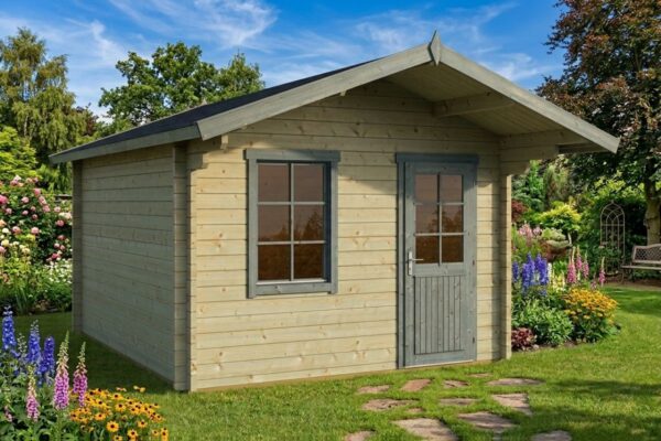 Gartenhaus mit Vordach 12.5m² | 44mm | 3x4m (bemalt, grün)