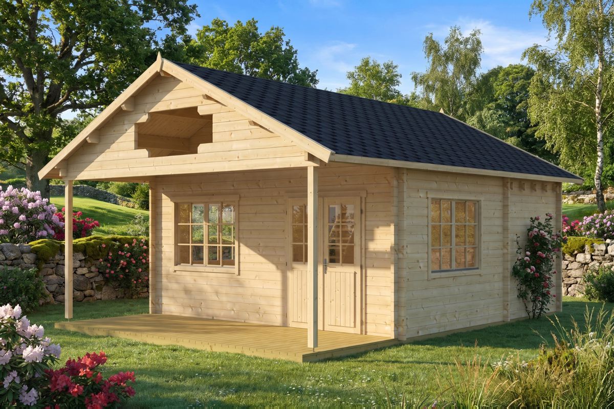 Gartenhaus mit Veranda „Stockholm” 25m² | 58mm | 7x6m | G0003 Gartenhaus mit Veranda 25m² | 58mm | 7x6m