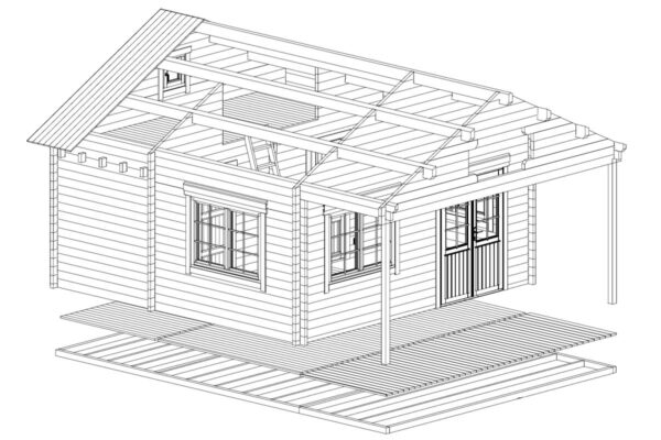 Gartenhaus mit Veranda „Stockholm” 25m² | 58mm | 7x6m | G0003 Gartenhaus mit Veranda 25m² | 58mm | 7x6m
