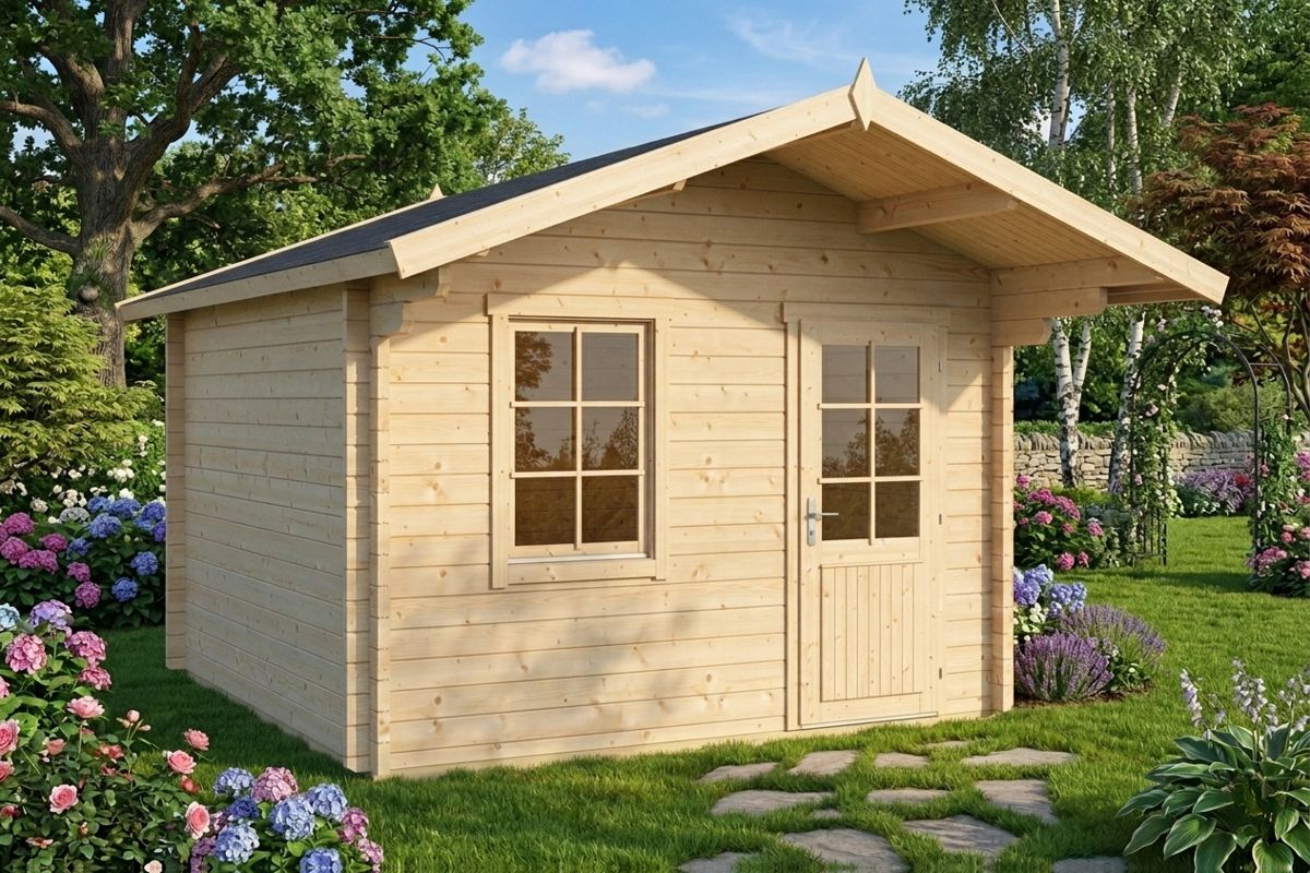 Gartenhaus mit Vordach “Oslo” 10,5m² | 44mm | 3x3m | G0009 Gartenhaus mit Vordach 10,5m² | 44mm | 3x3m