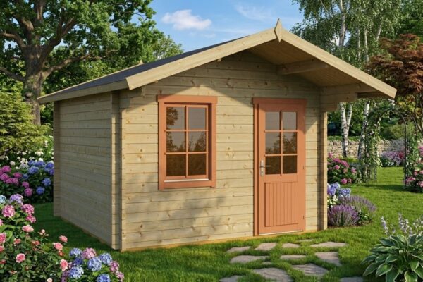 Gartenhaus mit Vordach “Oslo” 10,5m² | 44mm | 3x3m | G0009 Gartenhaus mit Vordach 10,5m² | 44mm | 3x3m (bemalt)