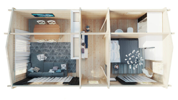 Ein Schlafzimmer Blockhaus-Ferienhaus Holiday M / 8x4 m / 30 m2 / 70 mm