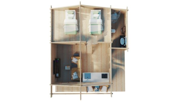 Holzhaus Dallas mit 2 Schlafzimmern und Schlafboden / 42 m2 / 7x7 m / 70 mm