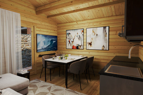 One bedroom log cabin "Holiday M" - kitchen, living room | G0316