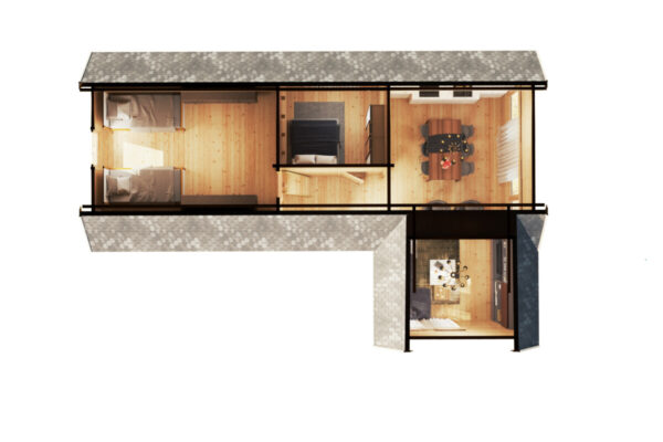 Holzhaus mit zwei Schlafzimmern und Schlafboden Holiday Max 2 / 85 m2 / 12 x 7,5 m / 92 mm