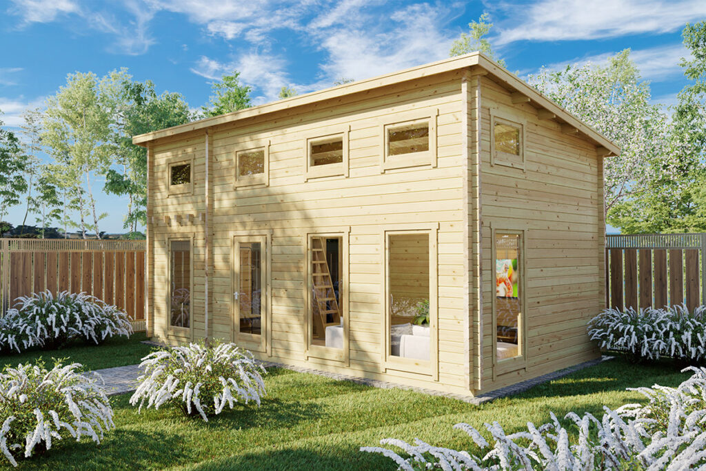Blockbohlenhaus mit Schlafboden Schweden Q / 35m2 / 7 x 4 m
