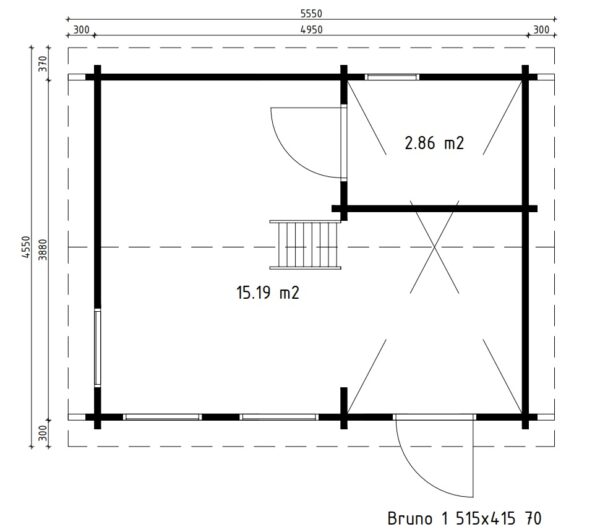 Gartenhaus mit Schlafboden Bruno 1 26m² | 70mm | 5x4m