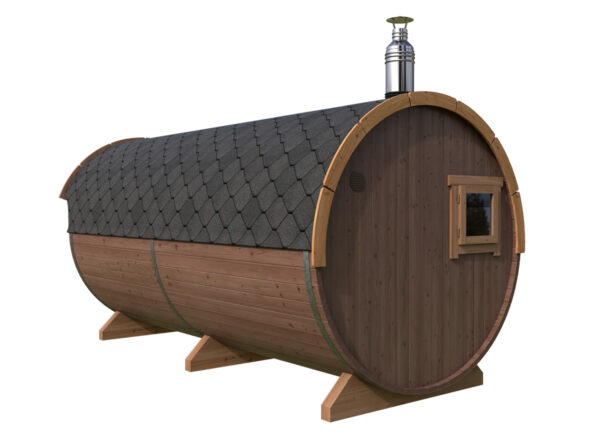 Fass sauna mit Sonnendach | Barrel sauna with canopy | G0372
