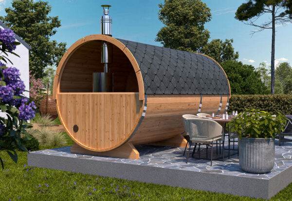 Barrel sauna L with terrace | Fasssauna mit Vorraum L