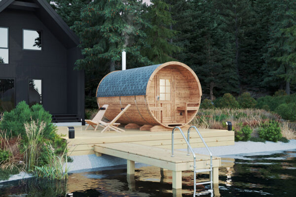 Barrel sauna L with terrace | Fasssauna mit Vorraum L