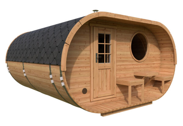 Saunafass aus Holz, oval Deluxe, vorne Ansicht