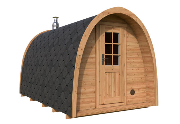 Iglu-Sauna aus Holz, vorne Ansicht