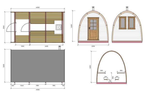 Iglu-Sauna aus Holz, Detailplan
