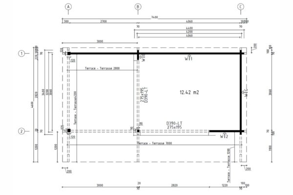 Modernes Gartenhaus mit terrasse & veranda | Grundriss