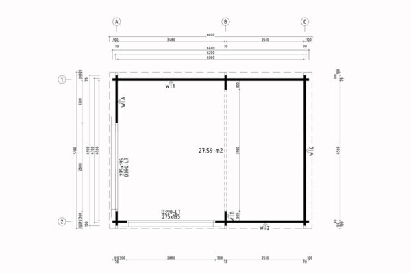 Gartenhaus „Golfsimulator 5“ Plan 28m² | 6x4m | 70mm | G0398-7