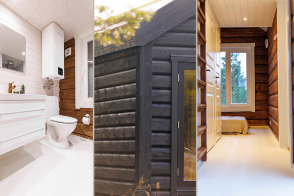 Fertig-Blockhaus "HyggeHut" 8x3m | Winterfest | G0412 Tiny House "HyggeHut" – Winterfestes Blockhaus schlüsselfertig (8x3 m)