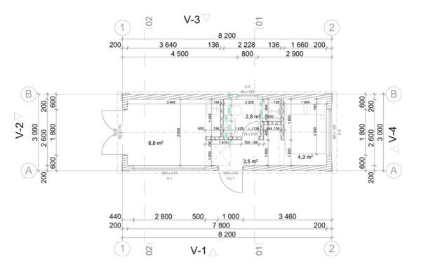 Fertig-Blockhaus "HyggeHut" 8x3m | Grundriss | G0412 Tiny House "HyggeHut" – Winterfestes Blockhaus schlüsselfertig (8x3 m)