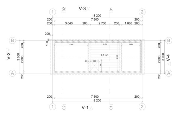 Fertig-Blockhaus "HyggeHut" 8x3m | Grundriss | G0412 Tiny House "HyggeHut" – Winterfestes Blockhaus schlüsselfertig (8x3 m)