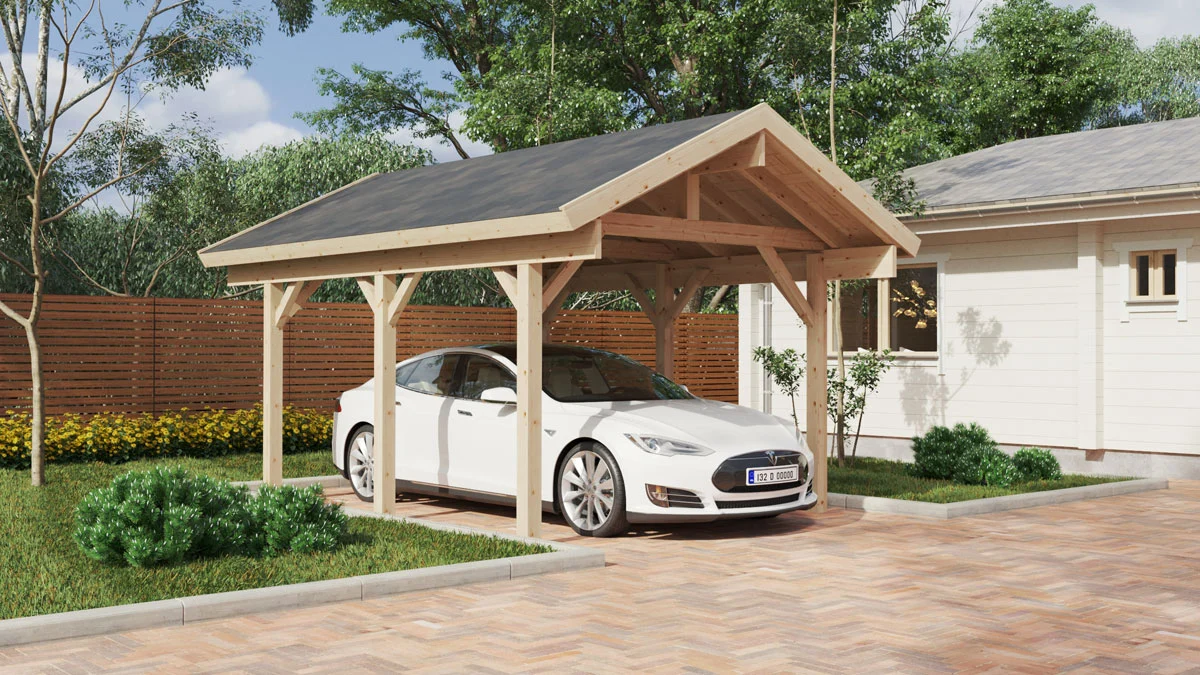 Offener Carport an Grundstücksgrenze