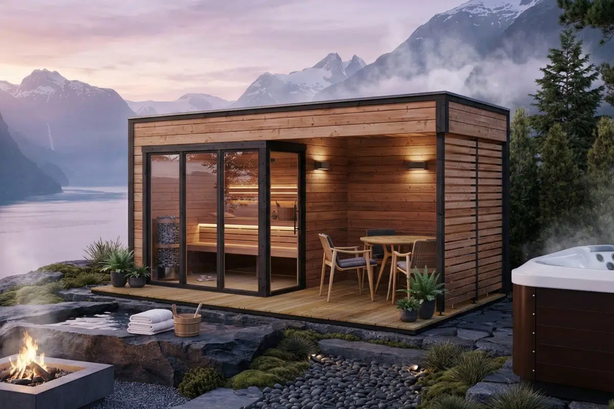 Moderne Sauna im Garten