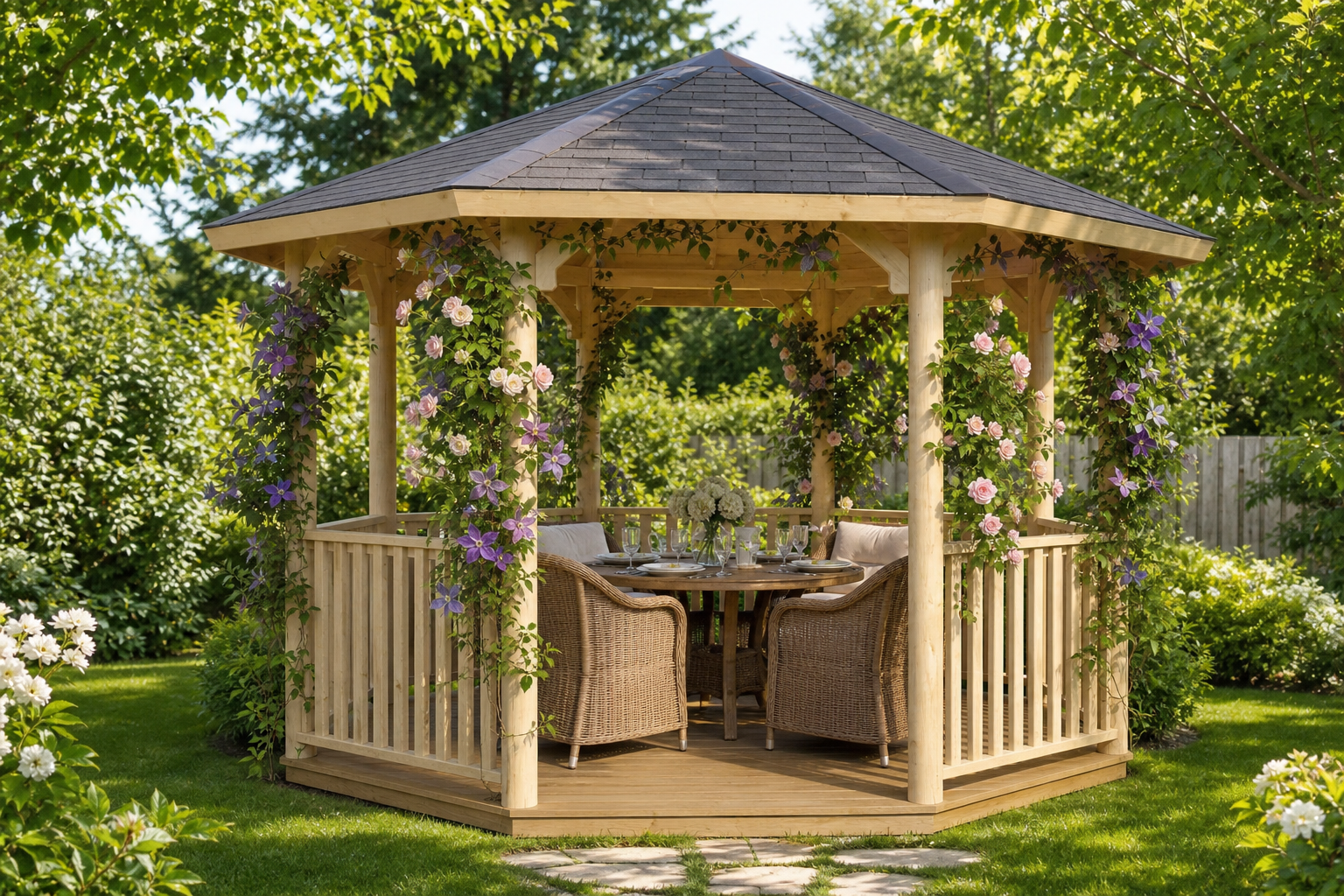 Holzpergola im Garten