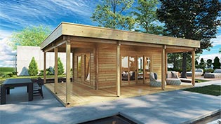 Holz-Gartenhaus mit Terrasse